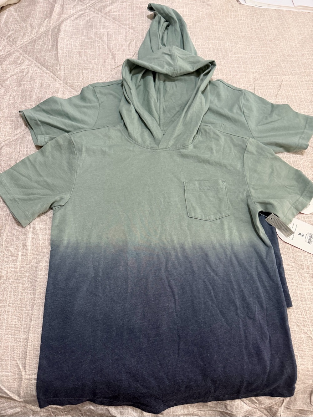 Sage-to-Navy Ombre Short Sleeve Hoodie